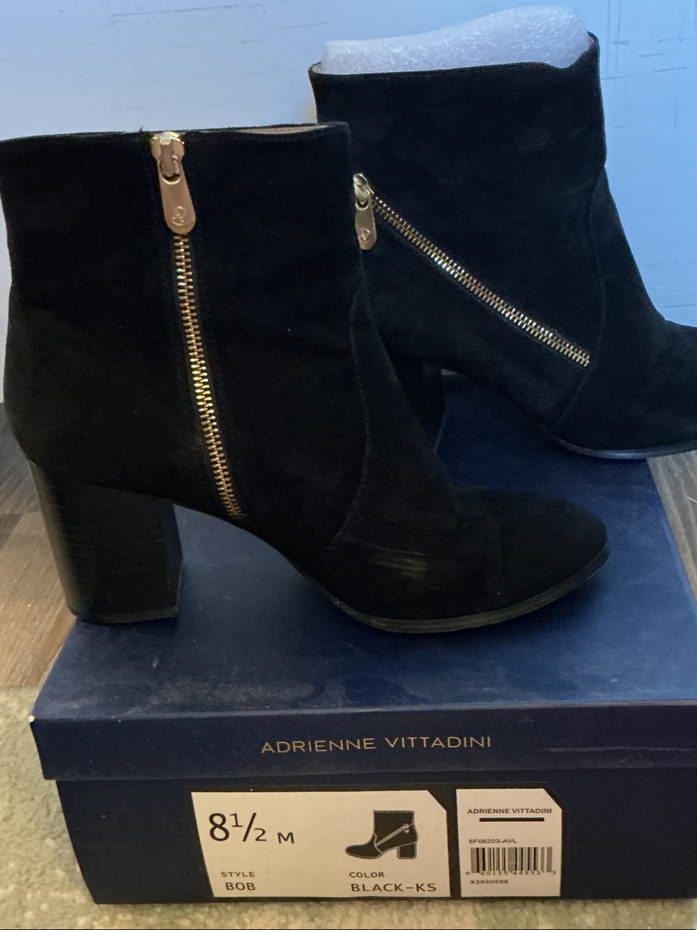 Adrienne Vittadini Black Suede Zip-Accent Ankle Boots